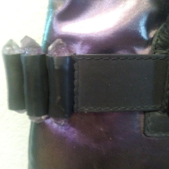 Ports 1961 Purple Metallic Leather Messenger Hand Bag Purse w/ Stone Accent - Picture 3 of 15